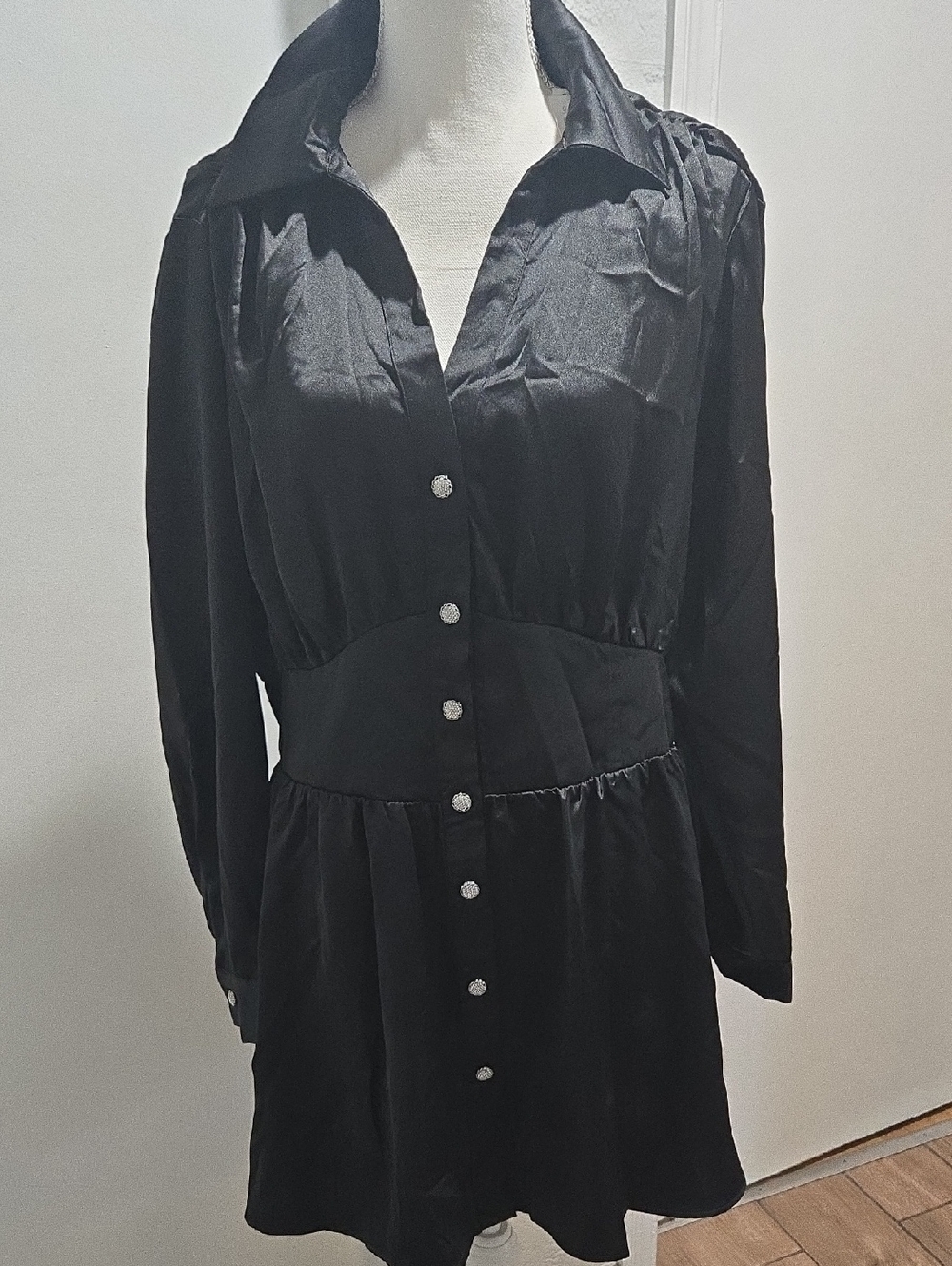 Zara Black Long-Sleeve Button-Front Dress